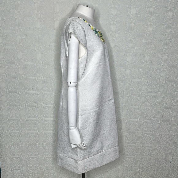 Eliza J | White Dress with Cap Sleeves & Jeweled Neckline - Picture 2 of 8